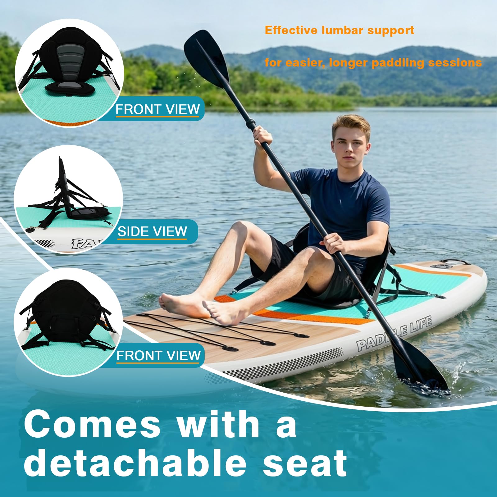 351cm x 89cm Aufblasbares Stand Up Paddling Board mit Kajaksitz, 200kg Sup Paddle Board for Adults with Pump, Fins, Backpack, Accessories & Waterproof Phone Pouch for Fishing, Yoga, Touring