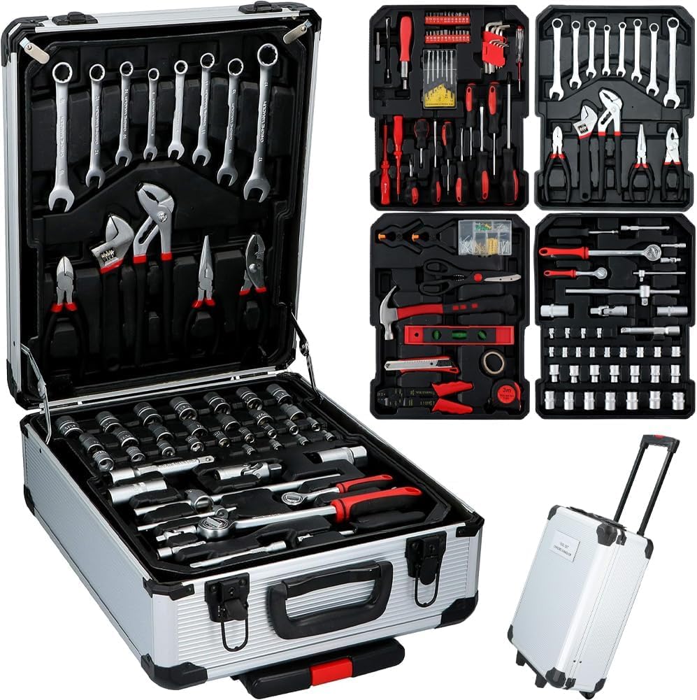 Valigetta Porta Utensili Completa da Lavoro Professionale con Trolley 187 Pezzi Salvaspazio Multiuso per Bricolage e Fai da Te Carrello Portautensili con 4 Ruote Piroettanti