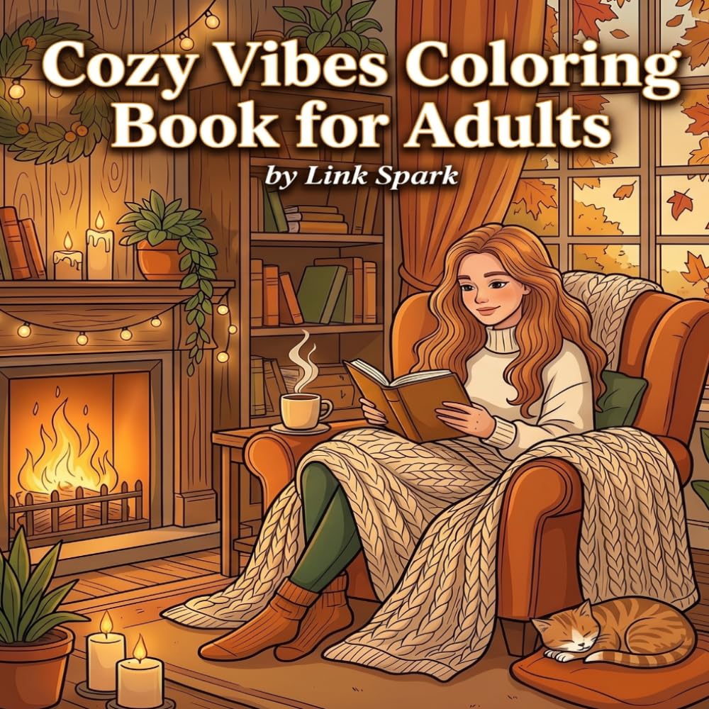 Cozy Vibes Coloring Book for Adults: Cute Cozy Homebody Girl Coloring Pages with Relaxing Comfort Scenes for Stress Relief and Me Time