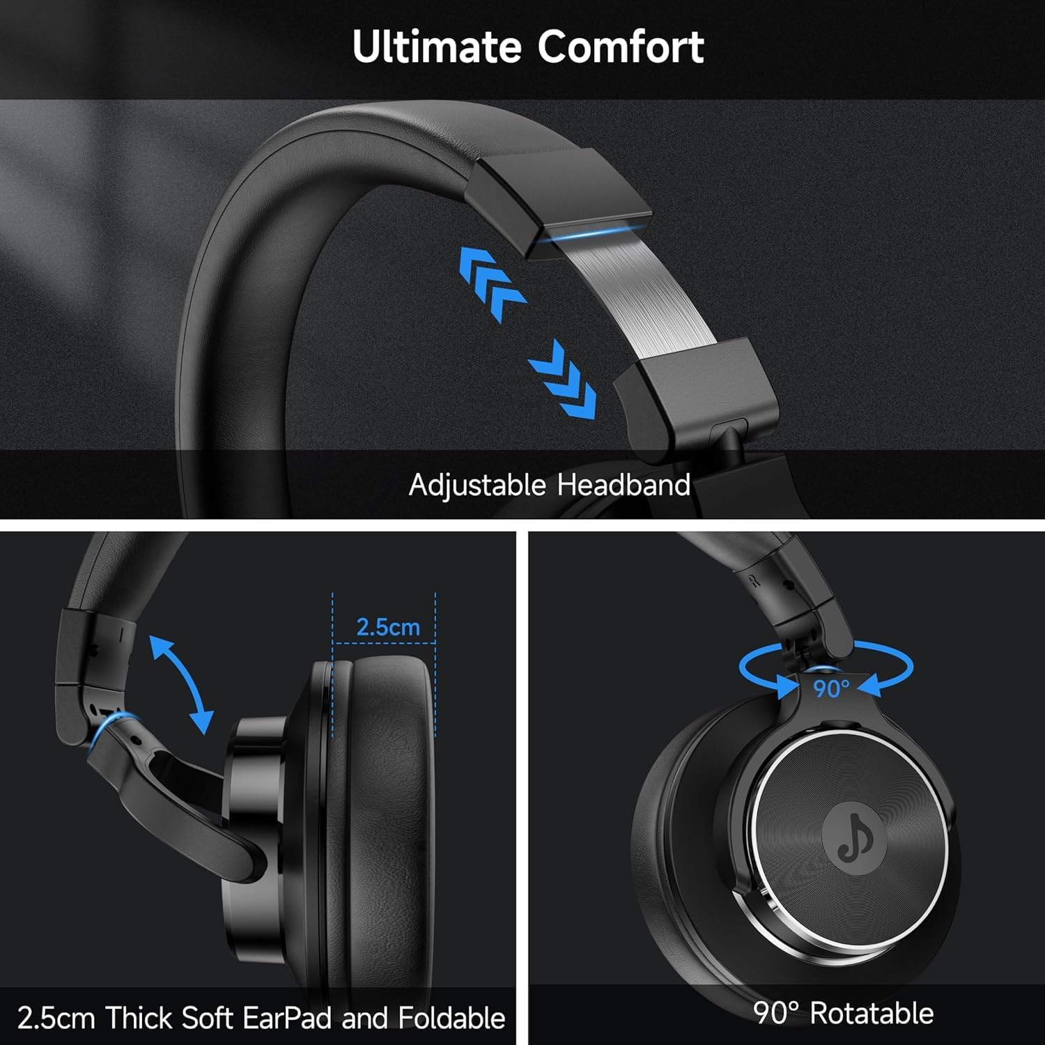 Wired Over Ear Headphones, Studio Monitor & Mixing DJ Headphones with 50mm Neodymium Drivers and 1/4 to 3.5mm Jack for Guitar Podcast AMP Piano Keyboard (Black-Red)