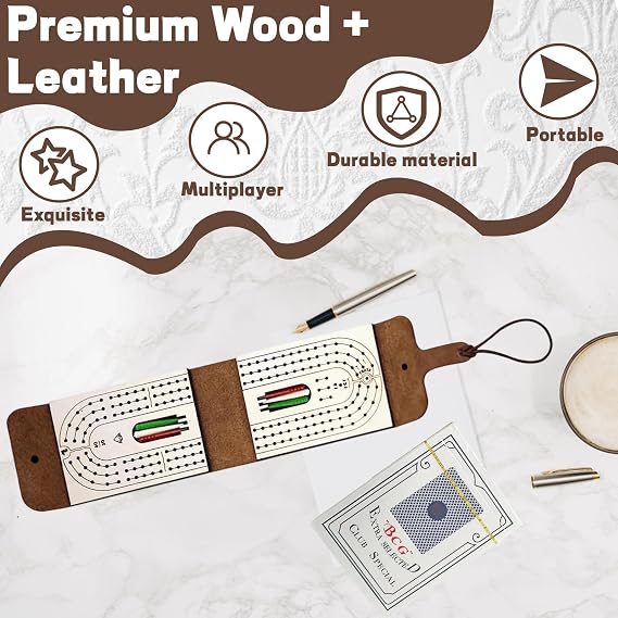 Cribbage Board With Pegs, Travel Cribbage Board with Full Deck of Cards and 6 Pegs, Complete Cribbage Board Game Set for Family Game Nights, Road Trips and Picnic Outings