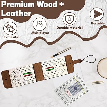 Cribbage Board With Pegs, Travel Cribbage Board with Full Deck of Cards and 6 Pegs, Complete Cribbage Board Game Set for Family Game Nights, Road Trips and Picnic Outings