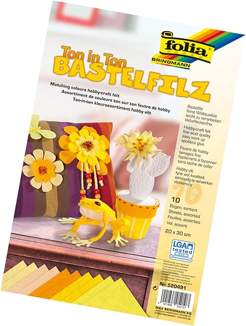 folia 520491  filc do majsterkowania w glinie, 20 x 30 cm, 10 arkuszy posortowanych w odcieniach żółtych  idealny do różnorodnych prac ręcznych