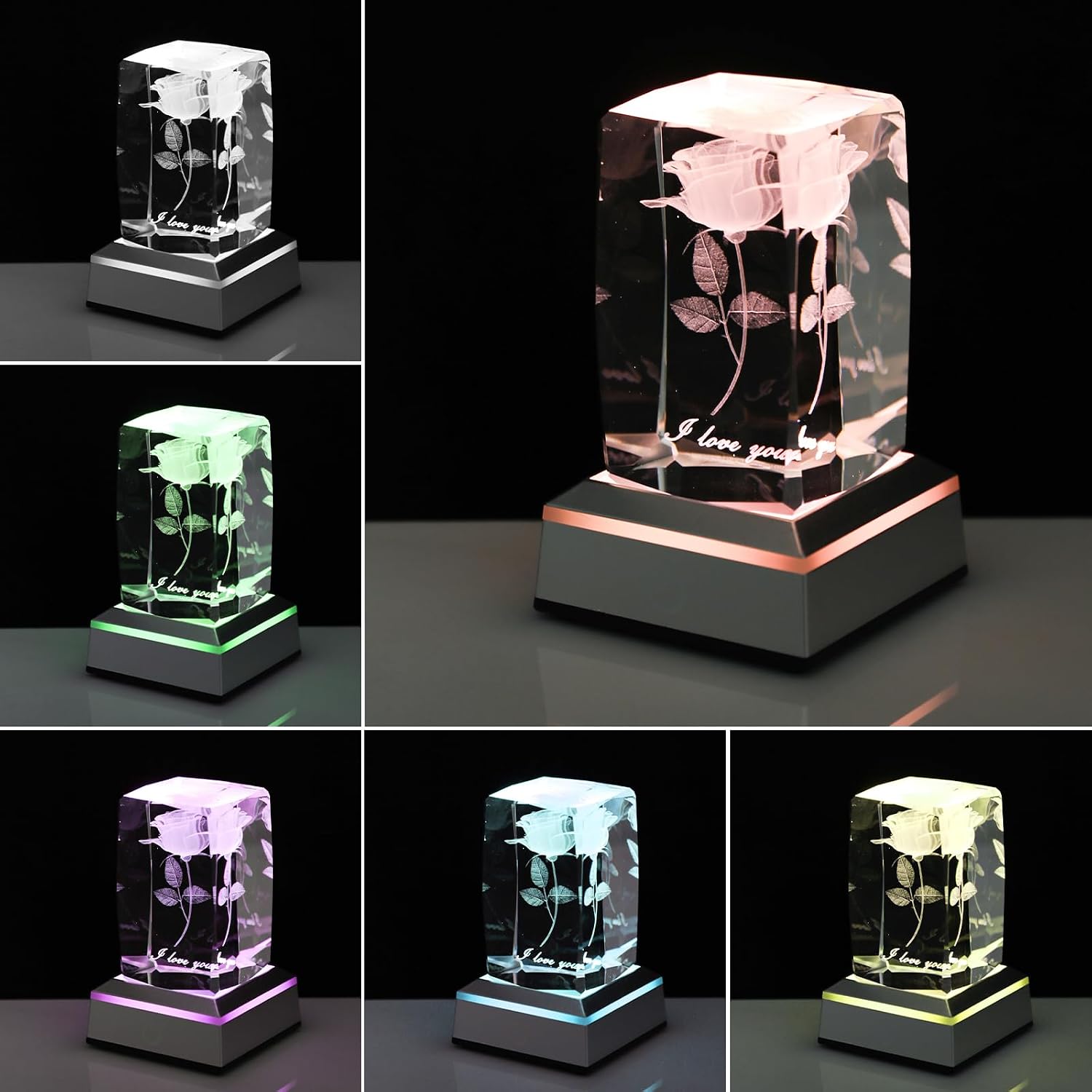 Valentine's Day Gift for Her - 3D Rose Crystal I Love You Flower Figurine with Colorful LED Light Base, Anniversary Romantic Gift for Girlfriend, Wife, Couples, Eternal Love Keepsake image 3