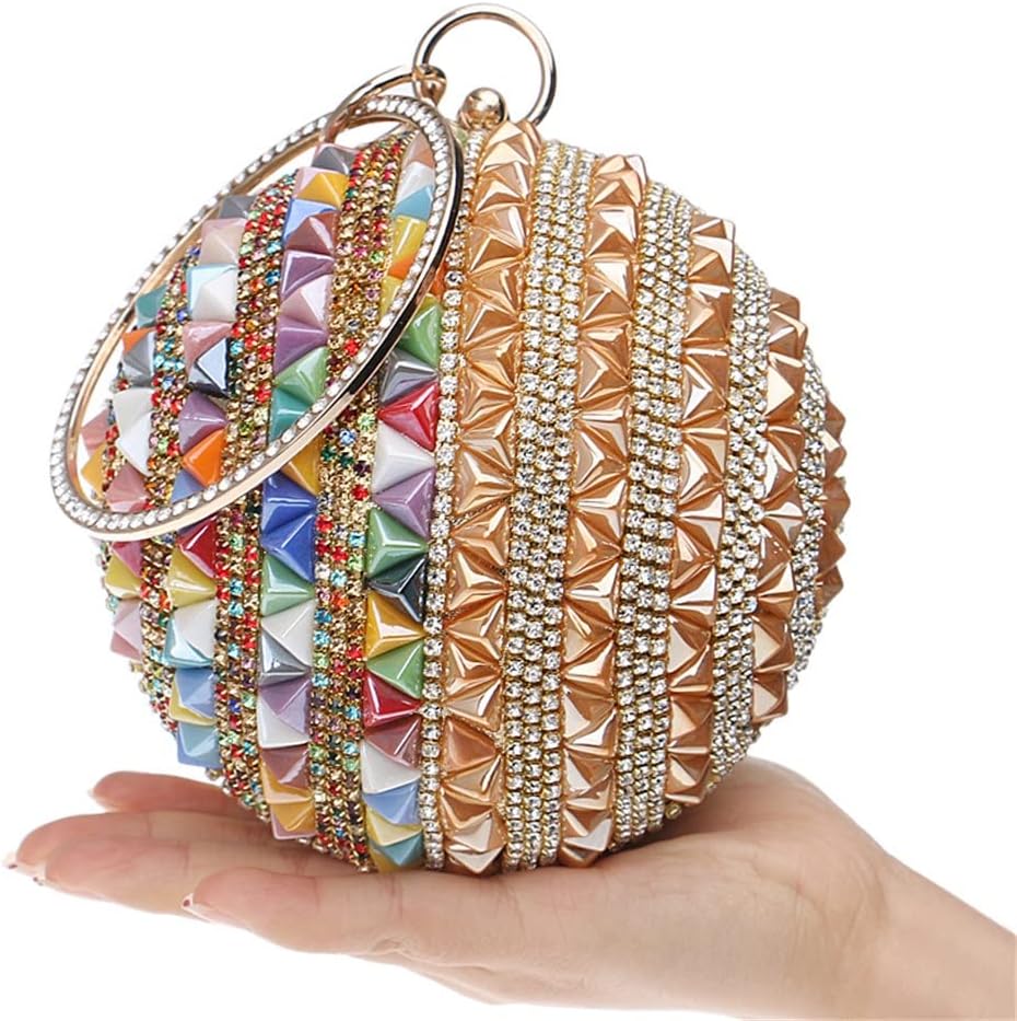 Ceramics Beaded Women Clutches Diamonds Rivet Fashion Round Lady Evening Bags Crystal Wedding Party Bridal Purse