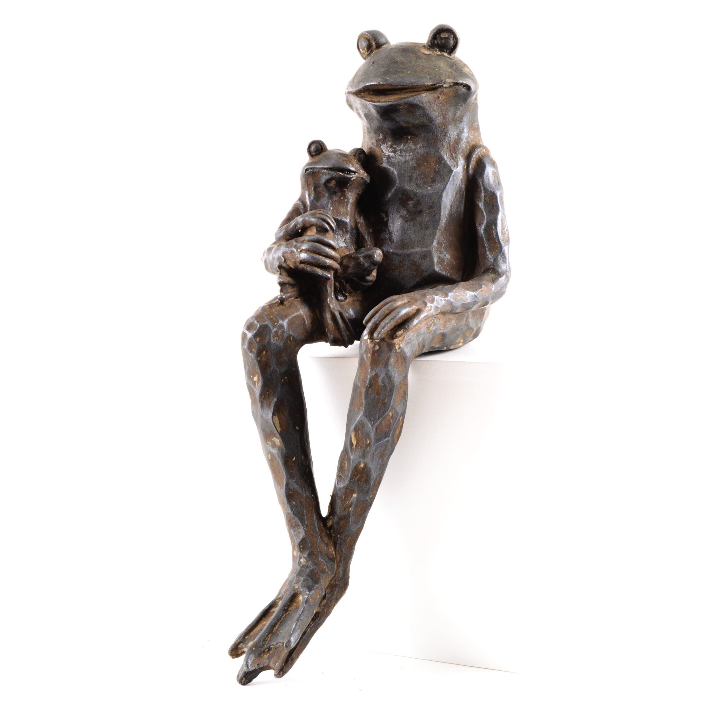 Burwells Sitting Frog Ornament – Weatherproof Metal Finish Father & Son Frogs Outdoor Garden Statue Sculpture Decoration for Pond, Patio, Plant Pots, Table, Ledge – Measures H40 x W14 x D18cm