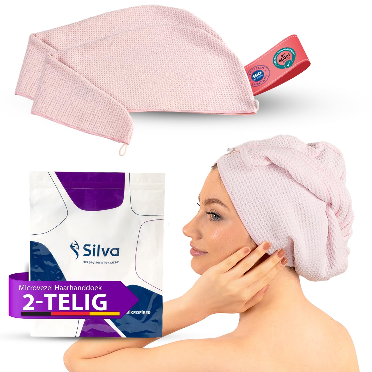 Silva – Toallas para el Pelo de Microfibra – Secado Rápido & Anti-Encrespamiento – Rosa – Suaves, Ligeras & Súper Absorbentes – Turbante Ideal para Cabello Largo – Pack de 2