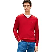 Tommy Hilfiger Uomo Pullover Essential Cotton Scollo a V, Rosso (Medium Red)
