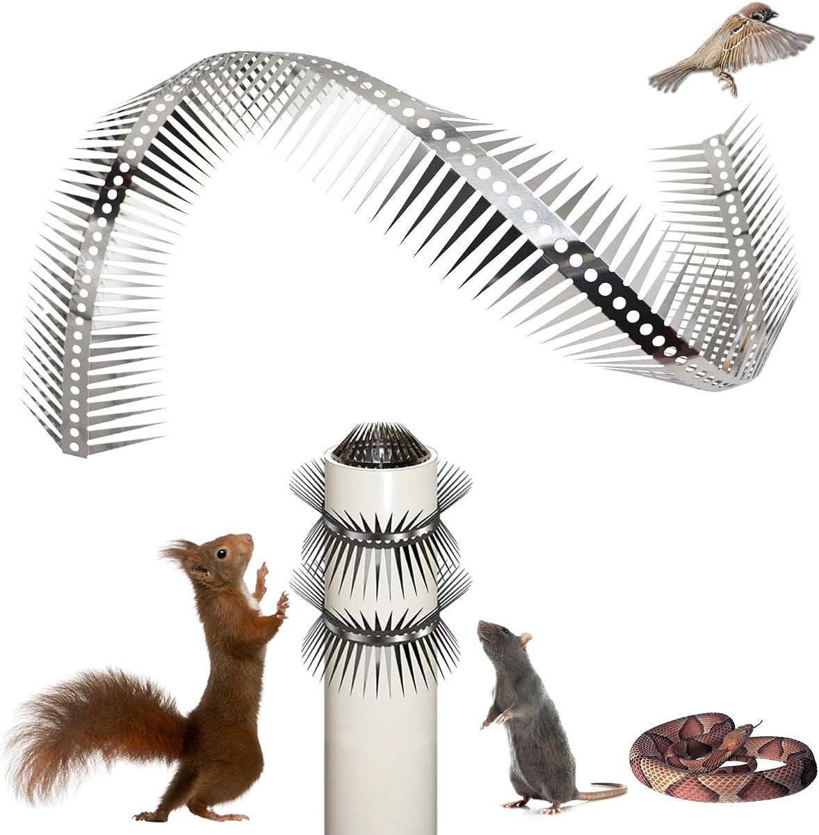 Jinkoozz 40 Inches Bird Spikes, Stainless Steel Fence Spikes, Cuttable and Bendable Spikes for Deterring Pigeons Small Birds Raccoons and Squirrels Crows Snakes
