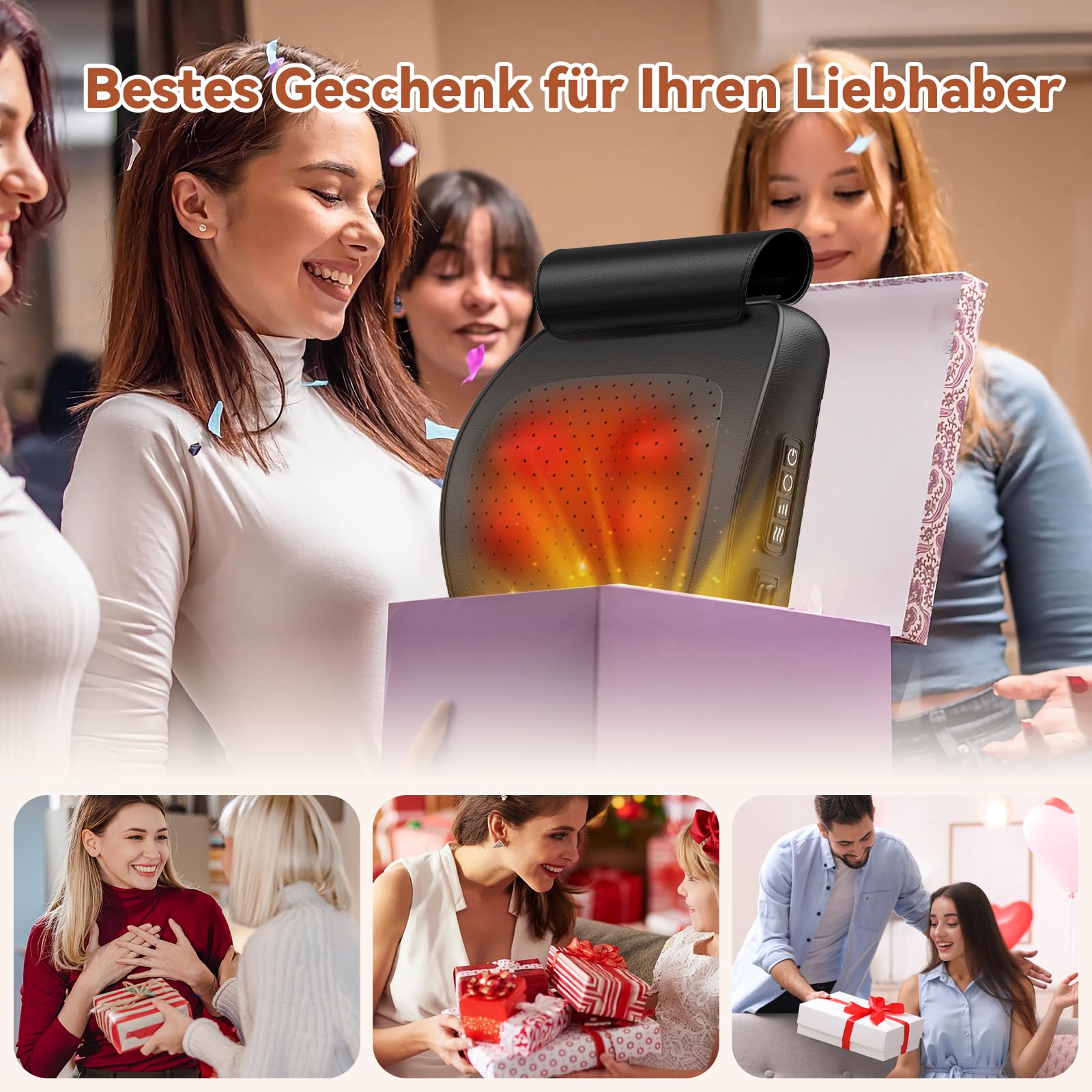 Nackenmassagegerät mit Wärme, Shiatsu Massagegerät 3D Knet Rückenmassagegerät, Massagekissen für Nacken Schulter Rücken, Geschenke für Männer Frauen Mama Papa