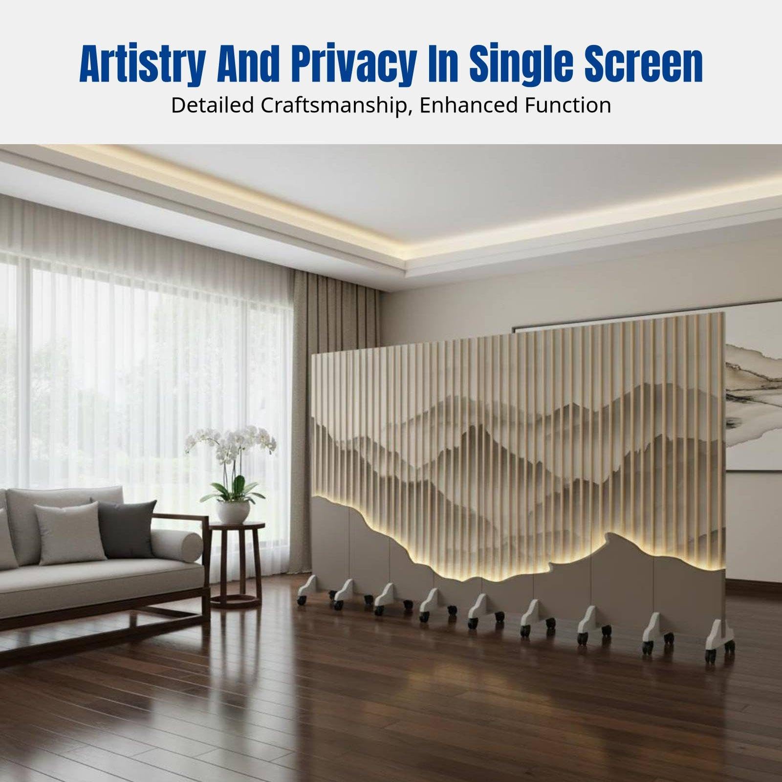Chinese Folding Screen Divider, Wood Frame, Movable Partition for