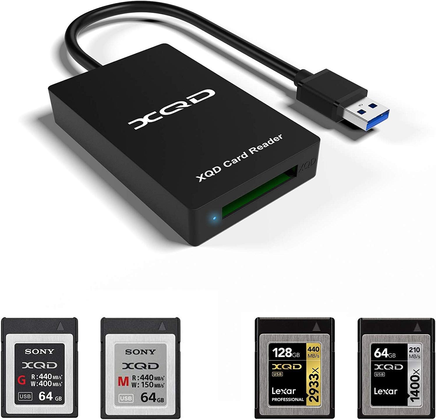 【Upgraded】 XQD Card Reader, Cateck XQD Reader Compatible with Sony G/M Series USB Mark XQD Card, Lexar 2933x/1400x USB Mark XQD Card for Windows/Mac OS. USB 3.0 XQD Memory Card Reader