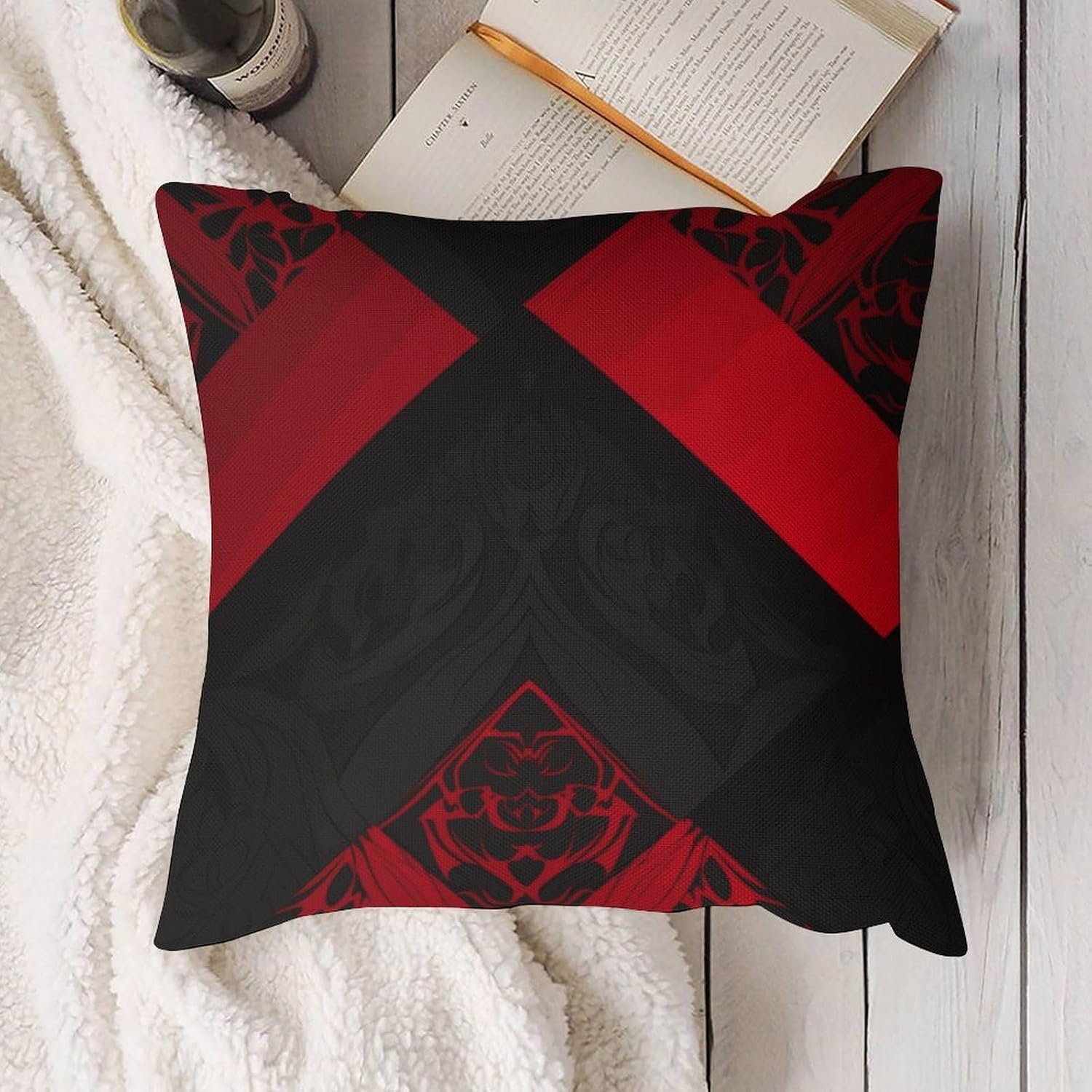 Red Black Pillow Protectors Cute Waterproof Pillow Cover Soft Skin-Friendly Cushion Case Decorative Square Cushion Cover for Couch Sofa Bed Living Room Bedroom