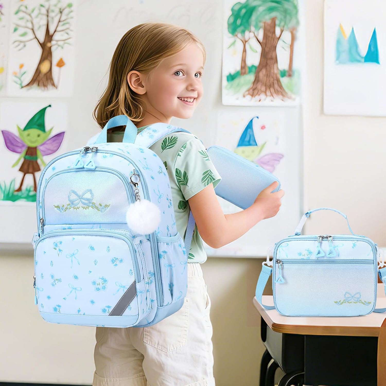 Kids Backpack for Girls - 3PCS Small Cute Toddler Backpack with Insulated Lunch Bag & Pencil Case for Kindergarten Preschool Elementary School - Girls Bookbag Ages 4-8
