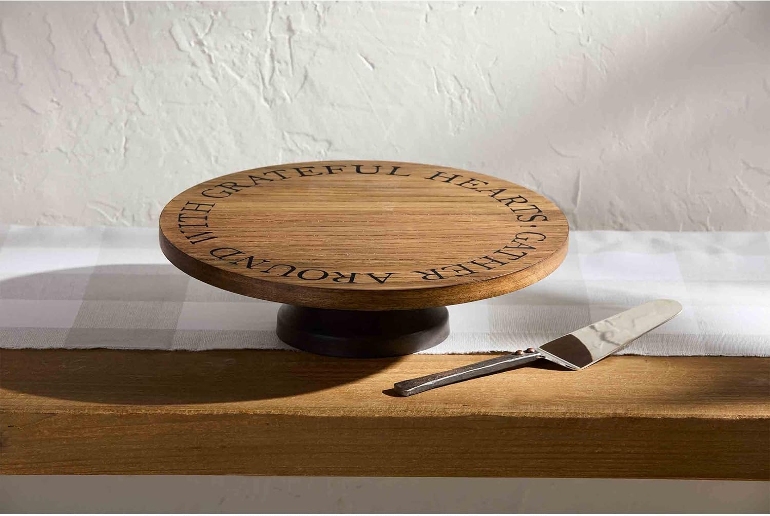 Mud Pie Grateful Hearts Cake Pedesta, pedestal 3 1/2" x 12" dia | utensil 10", Brown