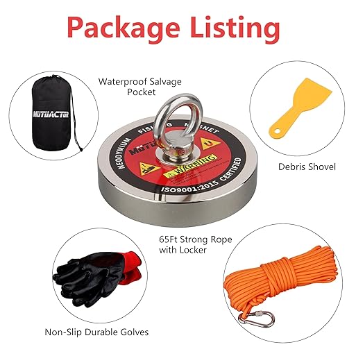 Miniatura 4 de MUTUACTOR Kit de imanes de pesca de 1800 libras, imán de pesca súper potente, imán permanente de neodimio de tierras raras de 4.21 pulgadas con