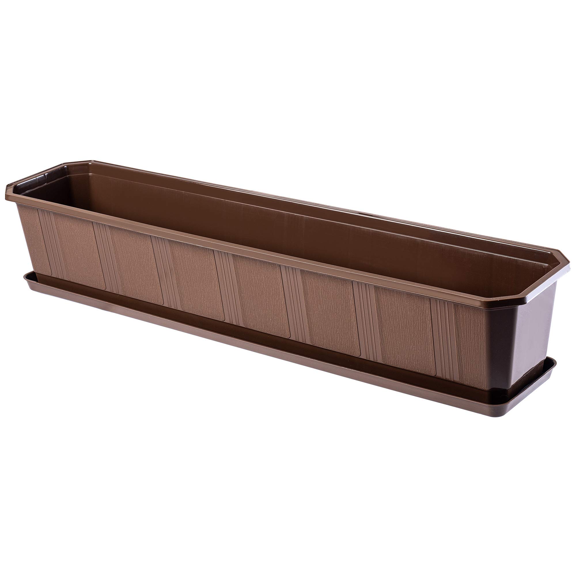 KADAX Fioriera Rettangolare per Davanzale da Esterno, Vaso da Balcone in Plastica con Sottovaso, Cassetta per Piante da Finestra (80 cm, Marrone)