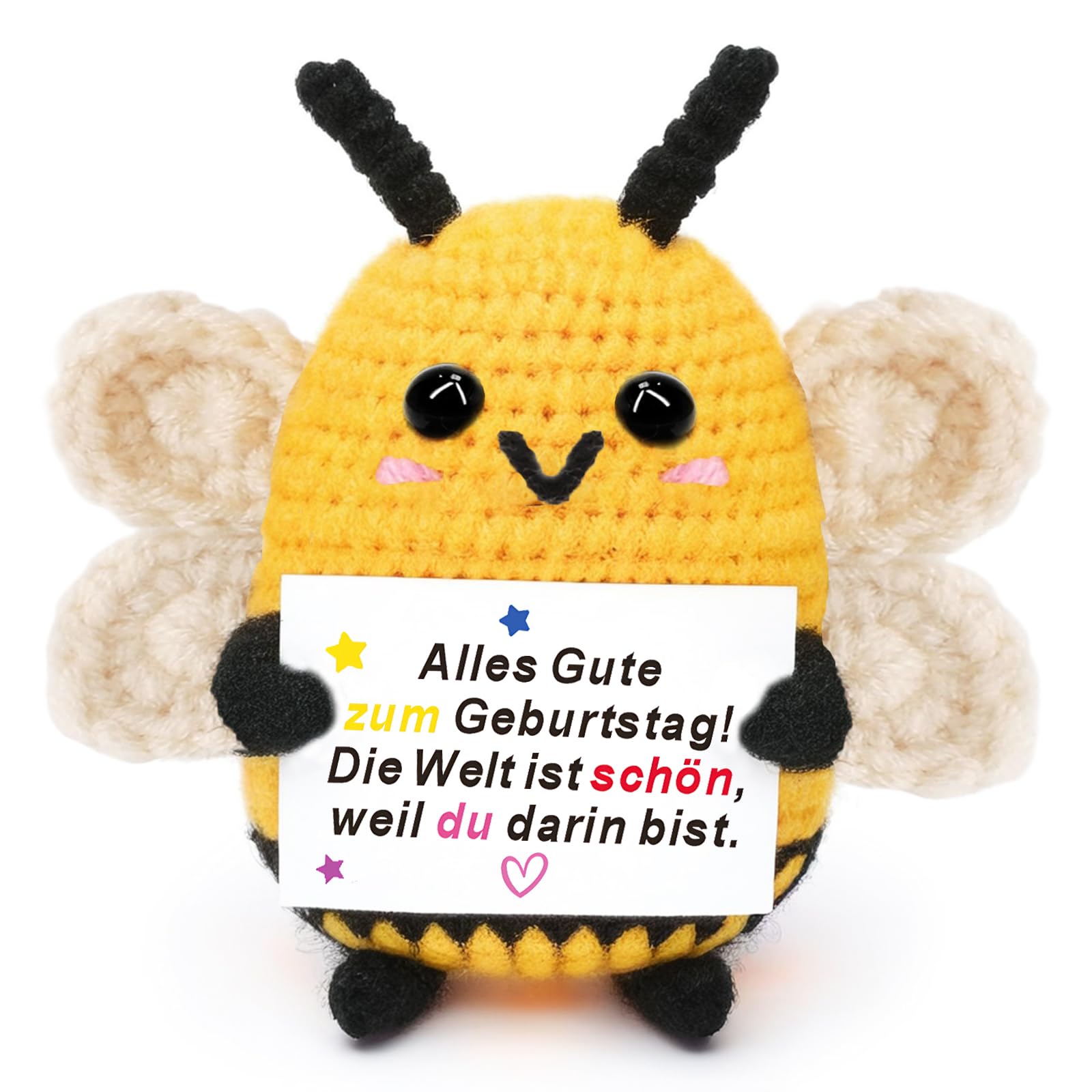 Johiux Pocket Hug Biene Glücksbringer Geburtstag Geschenke für Frauen Männer,Geburtstag Geschenke Kollegen Frau Mann,Positive Kartoffel Deutsch, Anti Stress Glücksbringer Biene
