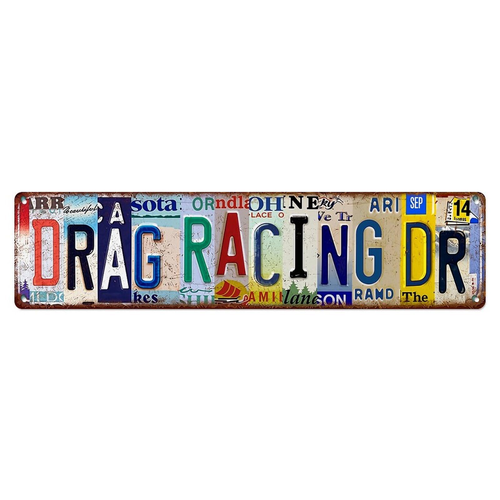 Drag Racing License Plate Art Metal Tin Sign Plaque