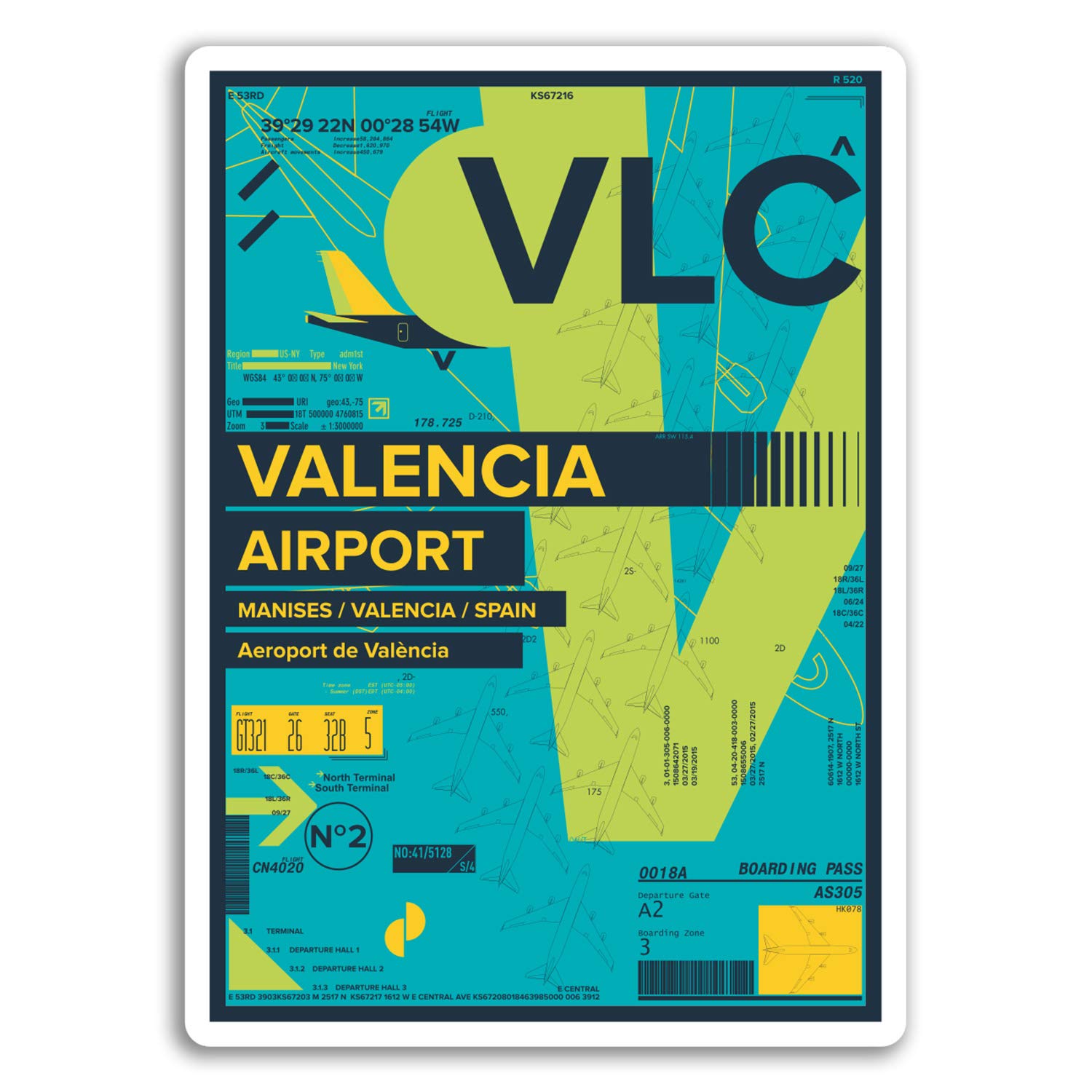 Destinationvinyl Multicolor 2 X 10Cm Valencia Airport Vinyl Stickers - Spain Travel Sticker Luggage #17436 (10Cm Tall)