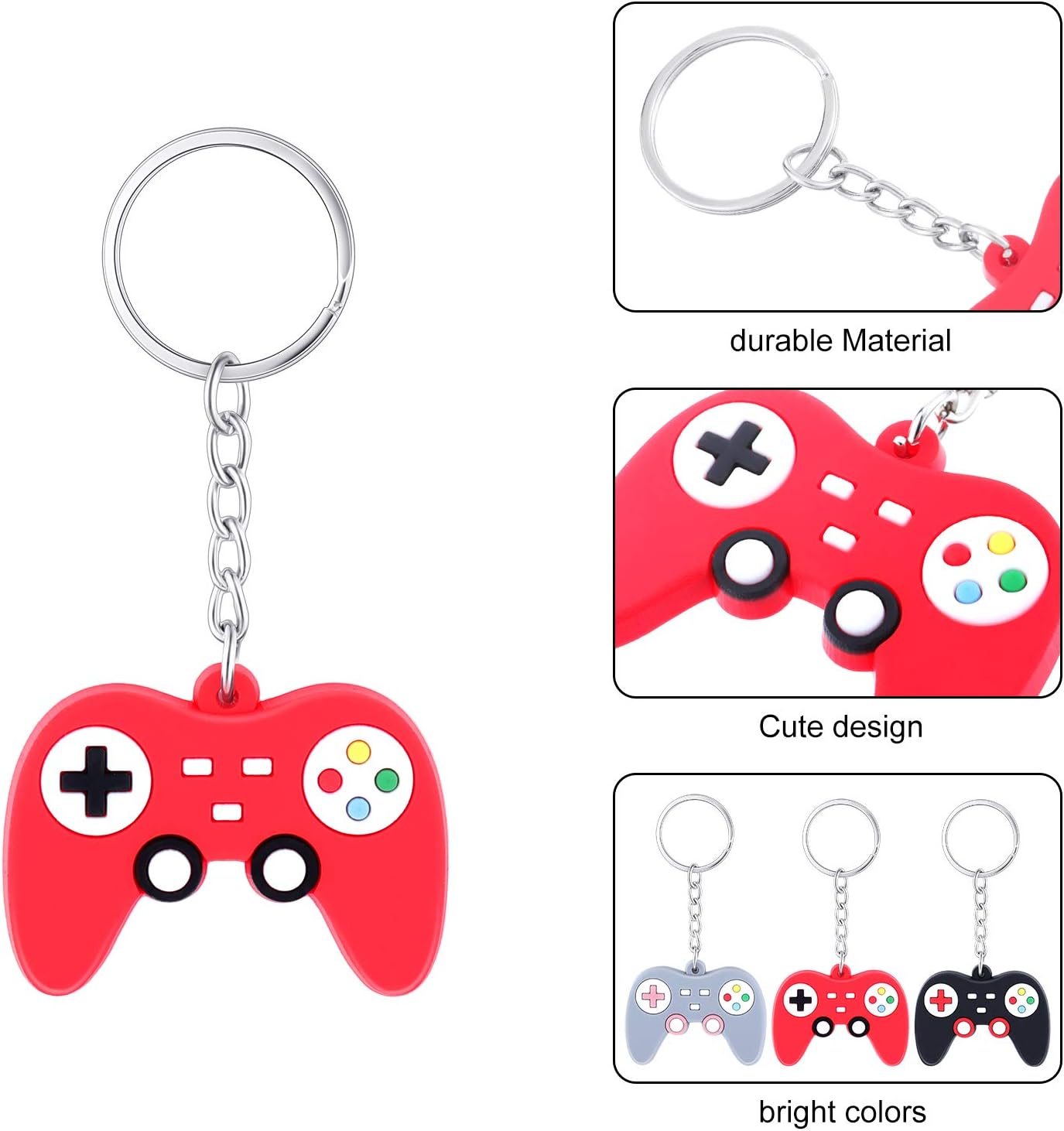24 Pieces Video Game Controller Keychains Game Controller Handle Key Ring Pendant Charms for Video Game Party Favors Birthday, 3 Colors