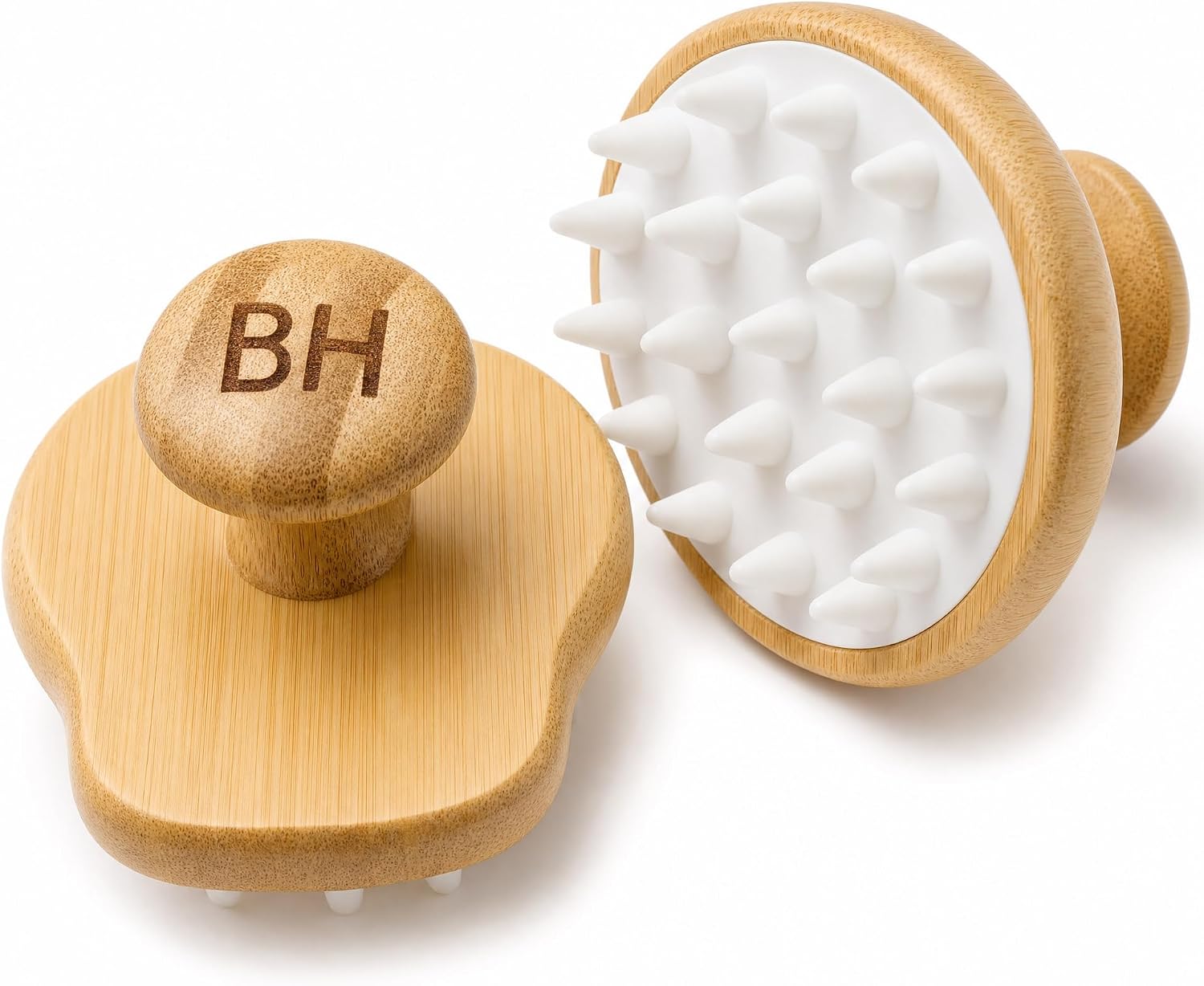 Scalp Massager Shampoo Brush, Wood Handle, Soft Silicone Bristles