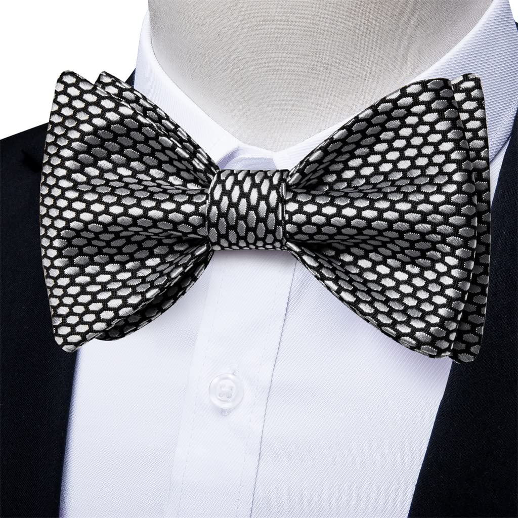 Papillon da Uomo Scozzese Nero Papillon da Sposo da Sposa Papillon con Fazzoletto Set di Accessori da Uomo Vintage Fiocco