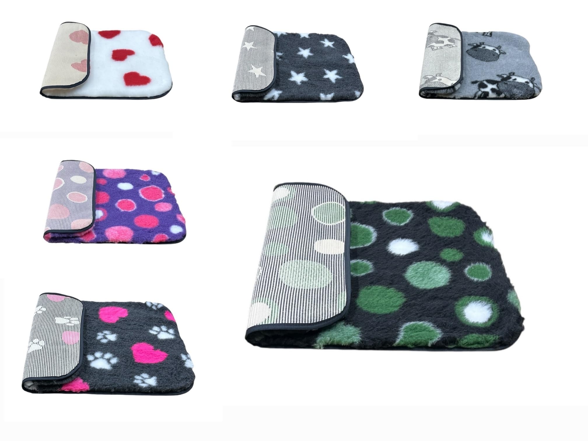 PnH Veterinary Bedding® NON SLIP Classic Range, Vet Bedding, Bound Edges For Strength - Dog Bed Fleece in Many Colours & Sizes (Black with Green Circles, 50cm x 50cm) — image 1