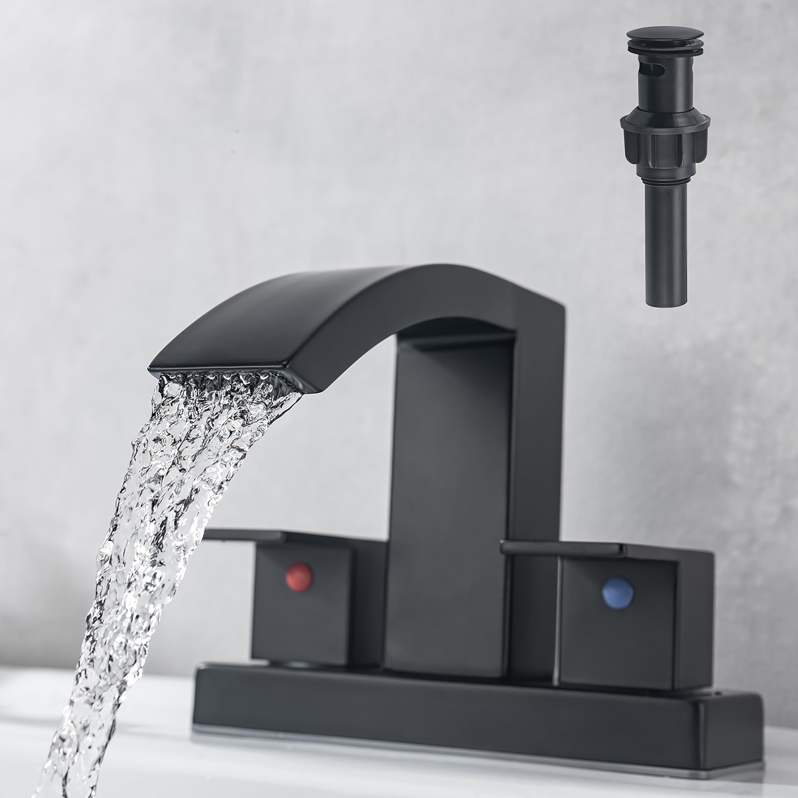 Waterfall Bathroom Faucet 3 Hole, 2 Square Handle Modern Widespread RV Lavatory Sink Faucet With Cupc Water Supply Lines, Solid Brass