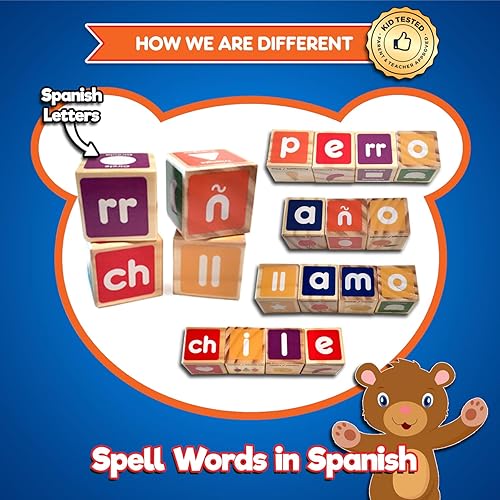 Miniatura 5 de KIDS KORNER Juguetes de bloques del alfabeto para niños pequeños, juguetes educativos bilingües, juguetes de aprendizaje en español, juguetes