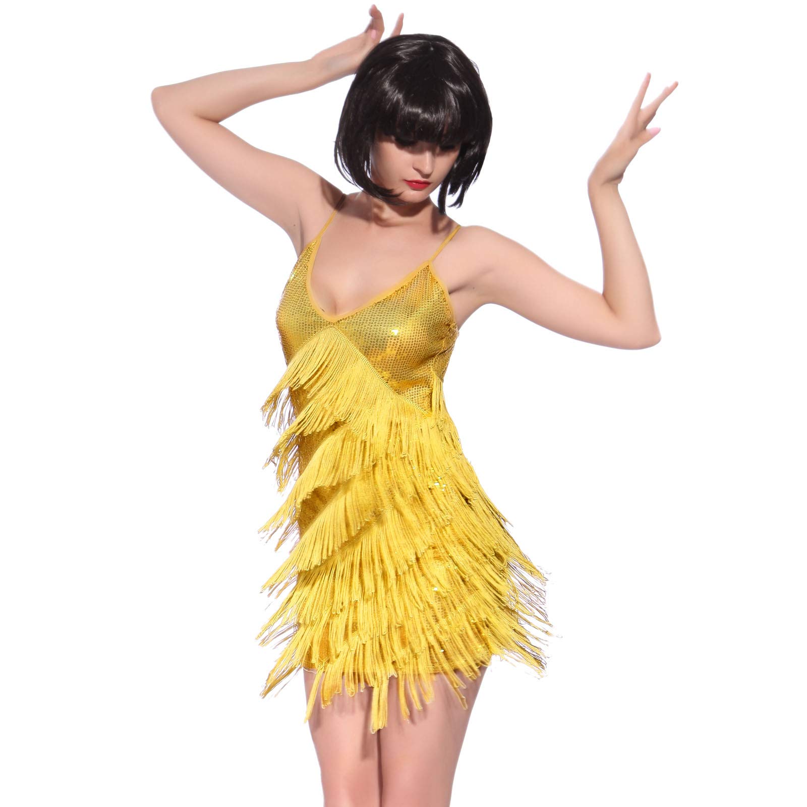 Women Vintage 1920s Flapper Girl Sequin Cocktail Party Dress Dance Costume, Gold, Large