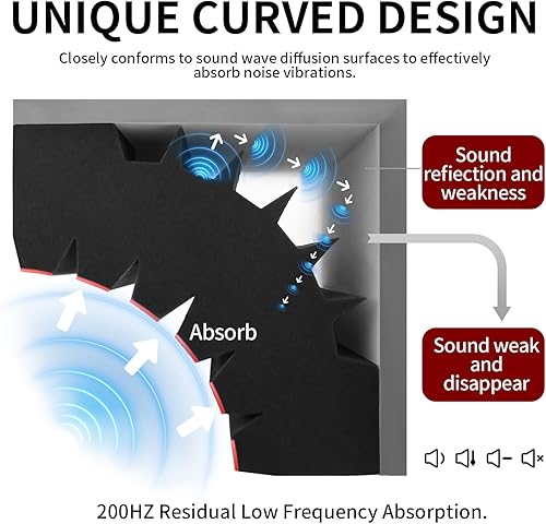 Miniatura 3 de Paquete de 4 trampas de espuma acústica para esquinas de bajo de 16.5 x 6.3 x 12 pulgadas, paneles de espuma acústica insonorizados, bloque de