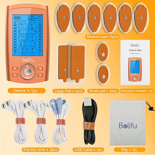 Miniatura 18 de Belifu Unidad TENS EMS de doble canal, 24 modos, estimulador muscular para terapia de alivio del dolor, masajeador electrónico de pulso con 10 Rosa