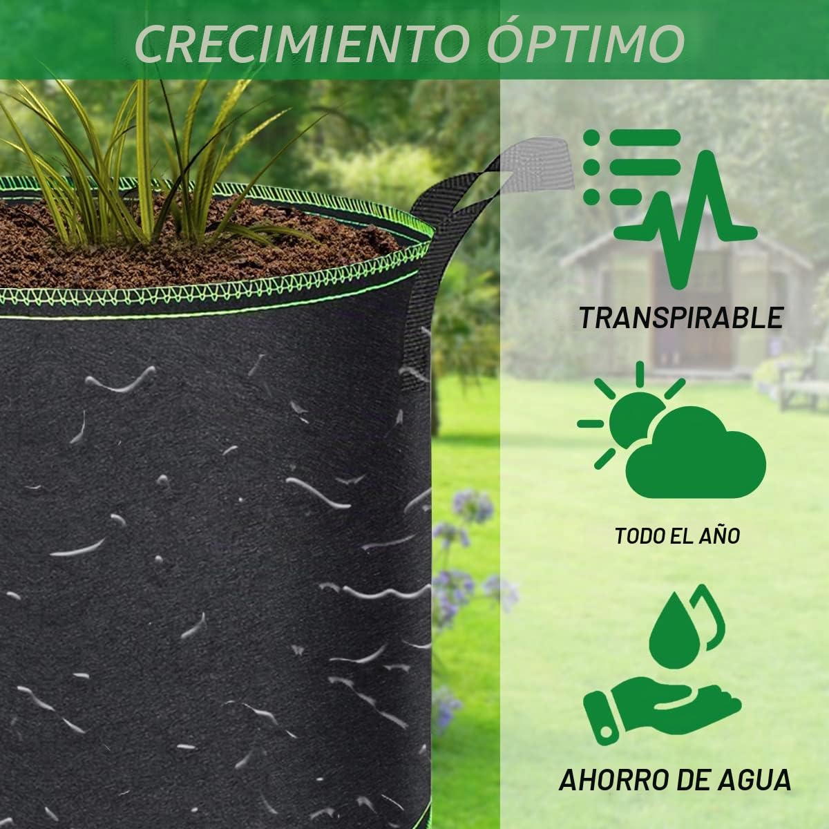 Bolsa de Cultivo 5X 30l, Bolsas de Tela no Tejida para Plantas, Maceta de Cultivo con asa Negro, Bolsa de Plantación Reutilizable para Jardinería y Cultivo de Plantas