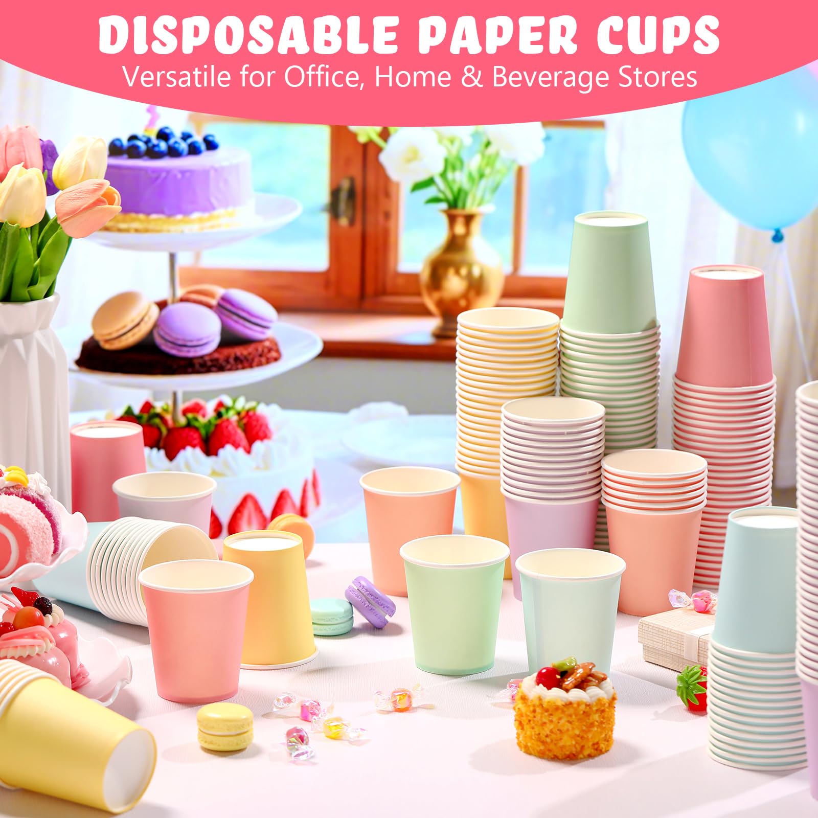 Mimorou Lot de 300 gobelets jetables en carton de 237 ml, couleurs macarons assorties (6 couleurs), tasses à café double revêtement en polyéthylène pour boissons, boissons chaudes et froides pour café