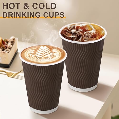 Miniatura 4 de Paquete de 120 tazas de café de 12 onzas, vasos de café desechables de papel corrugado con ondas de 12 onzas, tazas de papel kraft para llevar