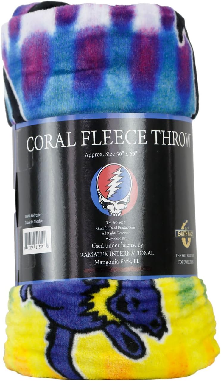 Sunshine Joy Grateful Dead Cozy Fleece Throw Blanket 50x60 Inches (Tie Dye Bears)