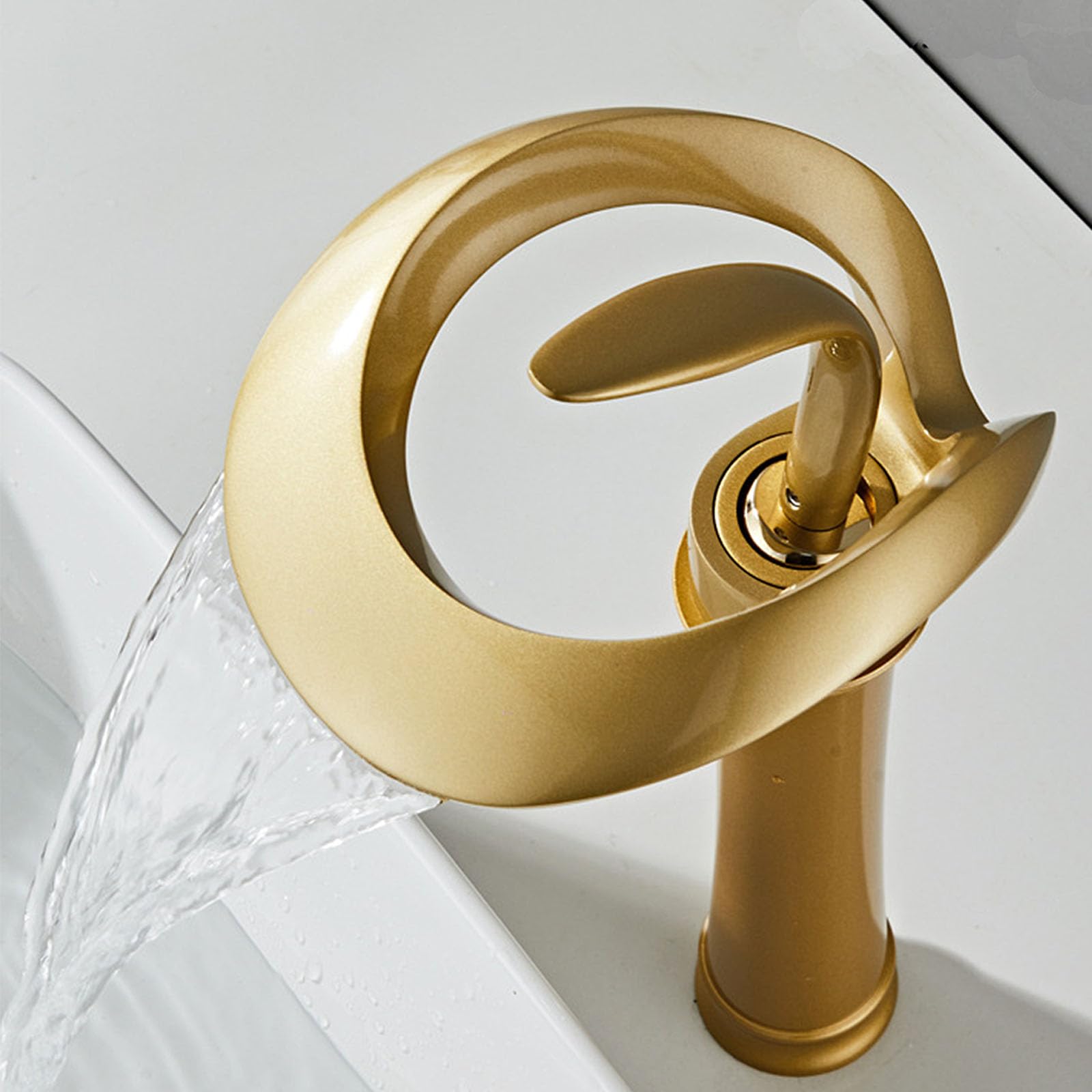 Cascata Rubinetto Bagno Lavabo Caldo E Freddo,Ottone Rubinetto per Lavabo da Appoggio,Monocomando Alto Miscelatore Lavabo Bagno,d'oro