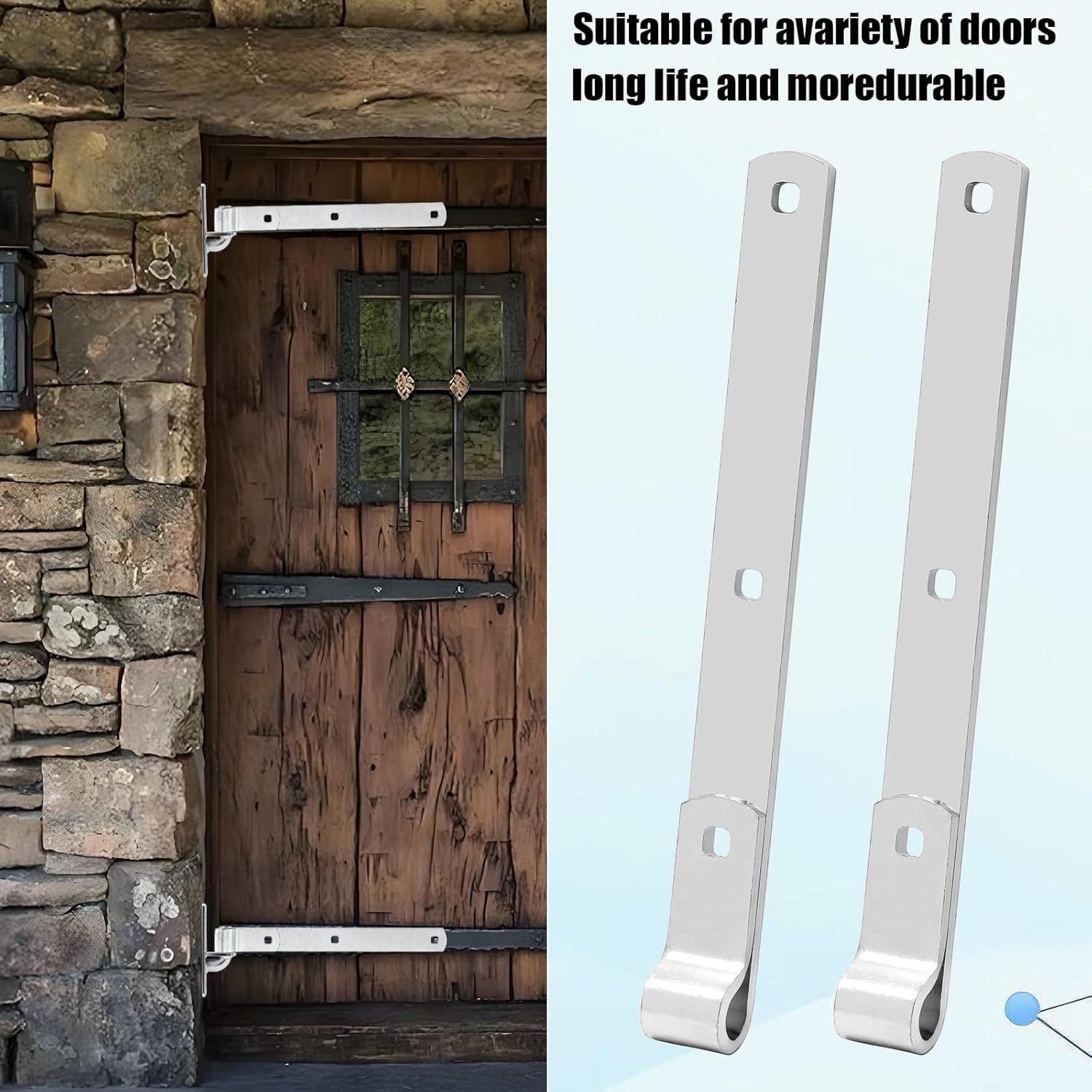 2 Pairs 12 Inch Heavy Duty Gate Hinge Kit, Adjustable Zinc-Plated Steel Screw Hook & Strap Hinges for Farm Gates, Barns, Sheds & Indoor/Outdoor Swinging Wood