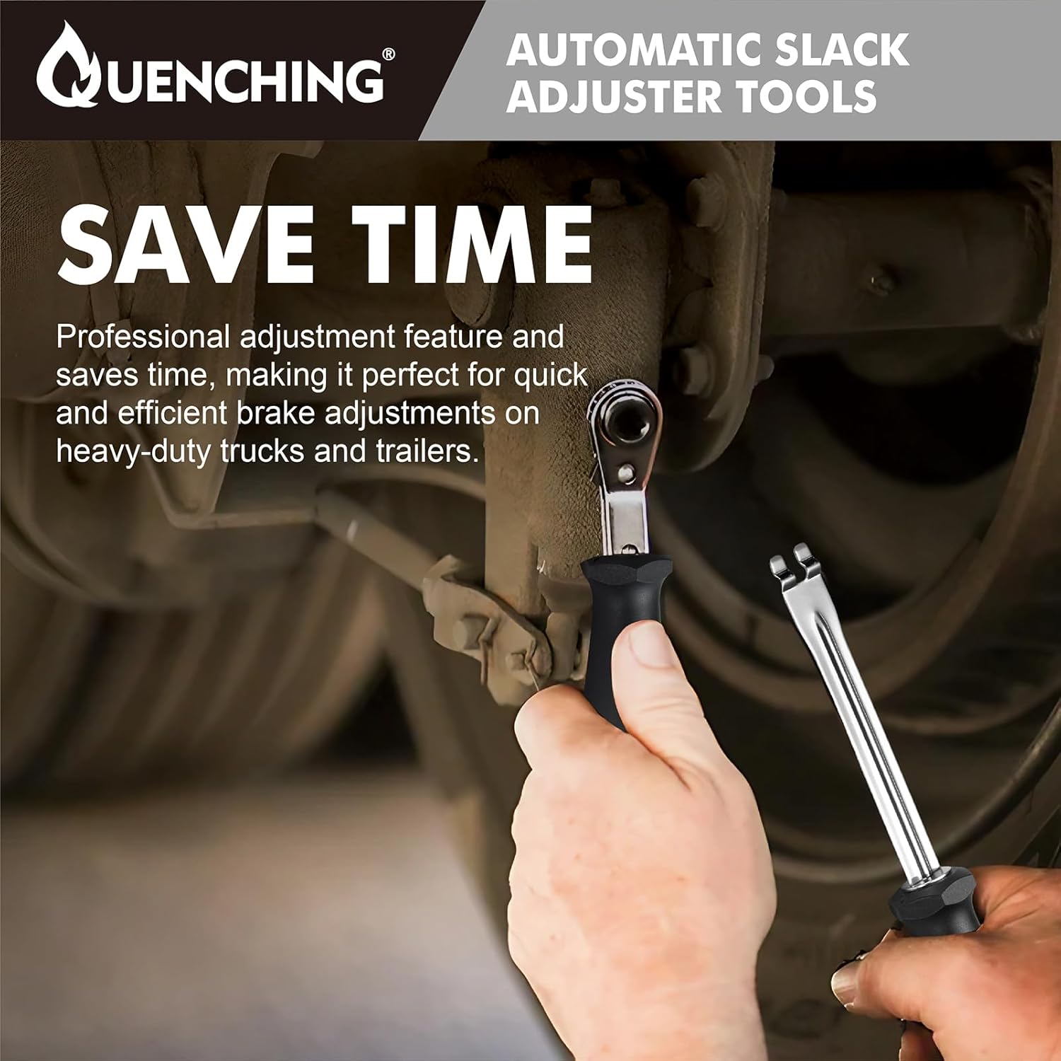 QUENCHING Slack Adjuster Tool Set with Fork End Release & 5/16" Double Reversible Ratcheting Wrench, Brake Adjustment Tool for Semi Truck Air Brake Systems, Heavy Duty