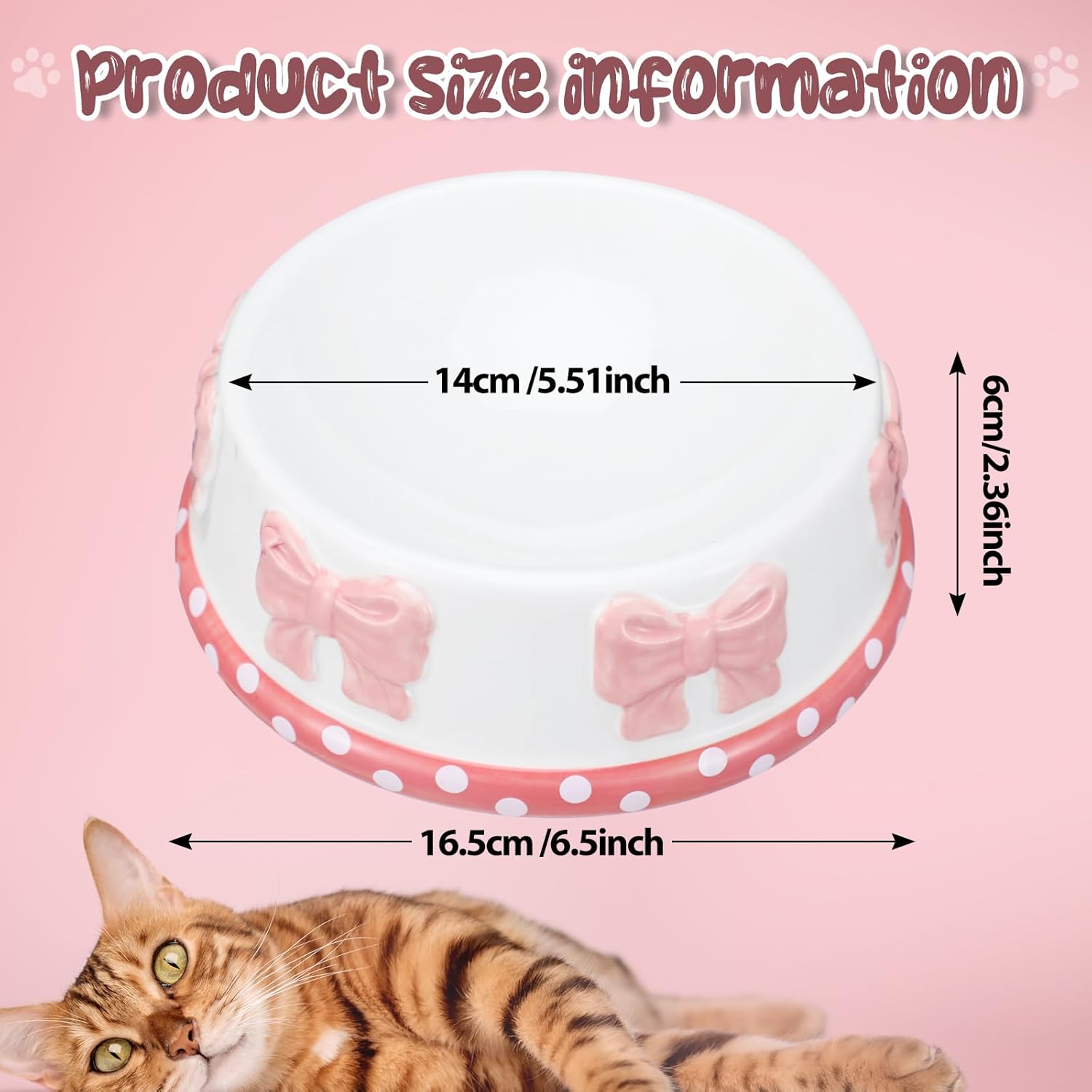 Reallnaive Pink Bow Ceramic Bowl for Small Dog and Cat Cute Bowtie Pet Bowl for Food Water Macaron Pink Dish Pets Feeding Bowls Suitable for Small Cat Dogs(1 Pcs)