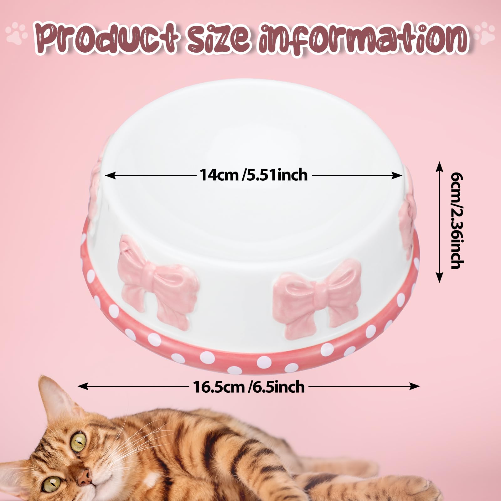 Reallnaive Pink Bow Ceramic Bowl for Small Dog and Cat Cute Bowtie Pet Bowl for Food Water Macaron Pink Dish Pets Feeding Bowls Suitable for Small Cat Dogs( Pcs): 1