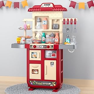 Kids Kitchen Playset for Toddlers Girls, Toy Kitchen Sets Pretend Play Food Toys for Kids Girls Ages 3 4 5 6 7 8, Kitchen Accessories Set Play Kitchen Playset with Light Sound Spray for Kid Toddler