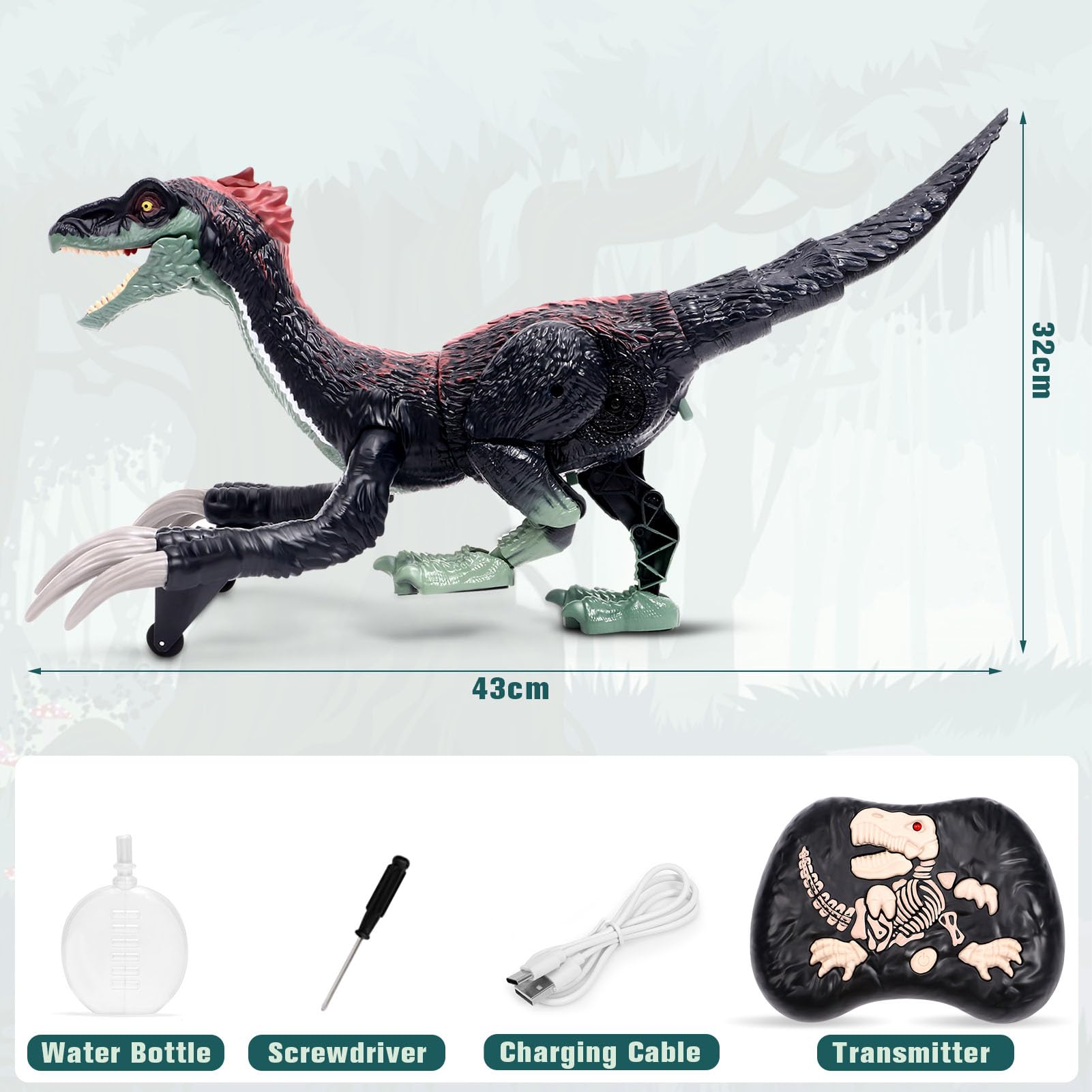 vamei Ferngesteuerter Dinosaurier Spielzeug Roboter für Kinder mit Licht & Ton,Beweglich Therizinosaurus Ferngesteuert RC Dino Spielzeug Geschenk für Kinder Jungen ab 3 4 5 6 7 8 Jahre