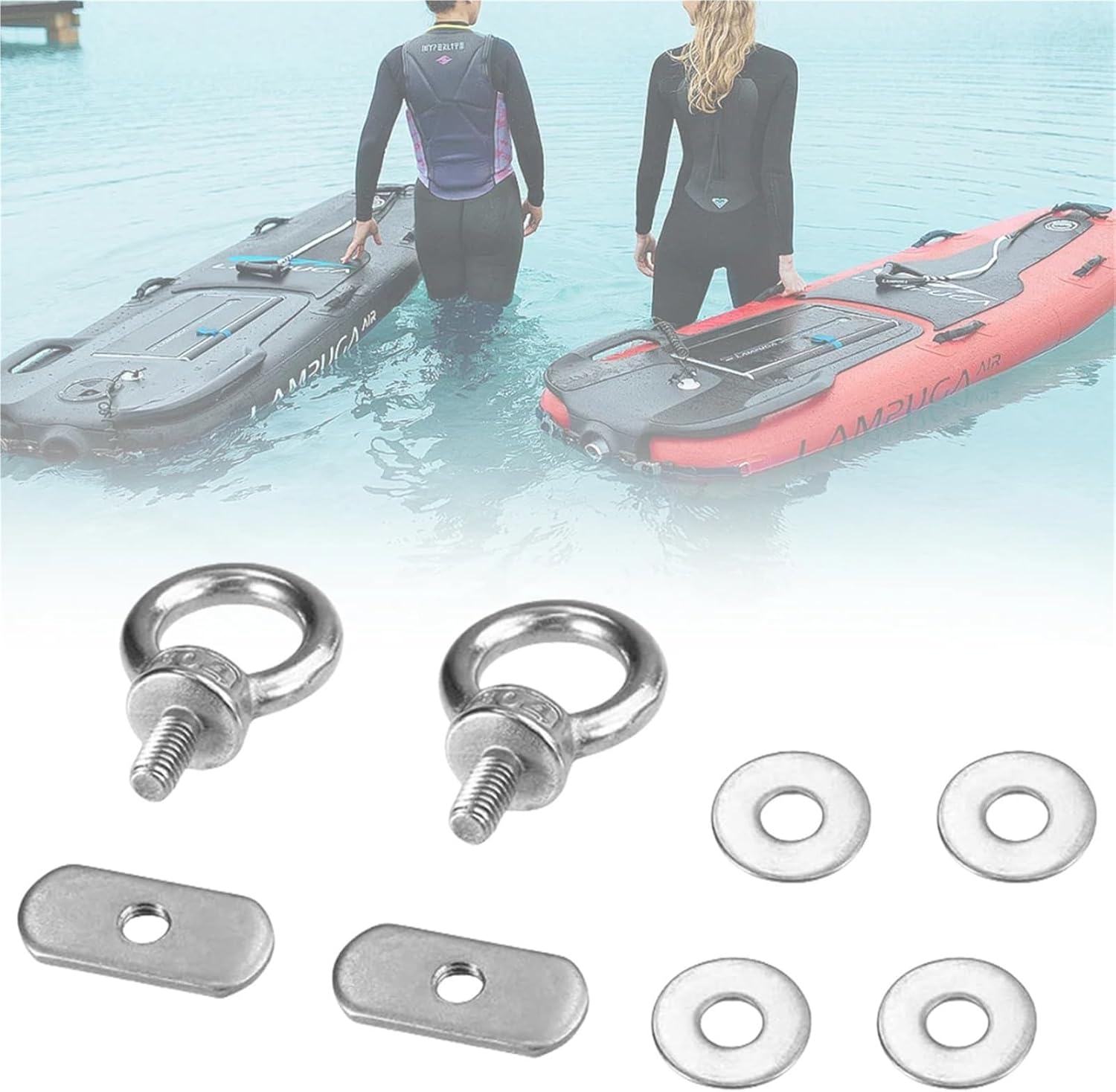 Kayak Rail Eyebolts Stainless Steel Track Mount Kayak Tie Down Eyelet Rail Kayaking Mounting Replacement Kit for Kayaks Boats Ideal for Fishing/Recreational Kayaks.
