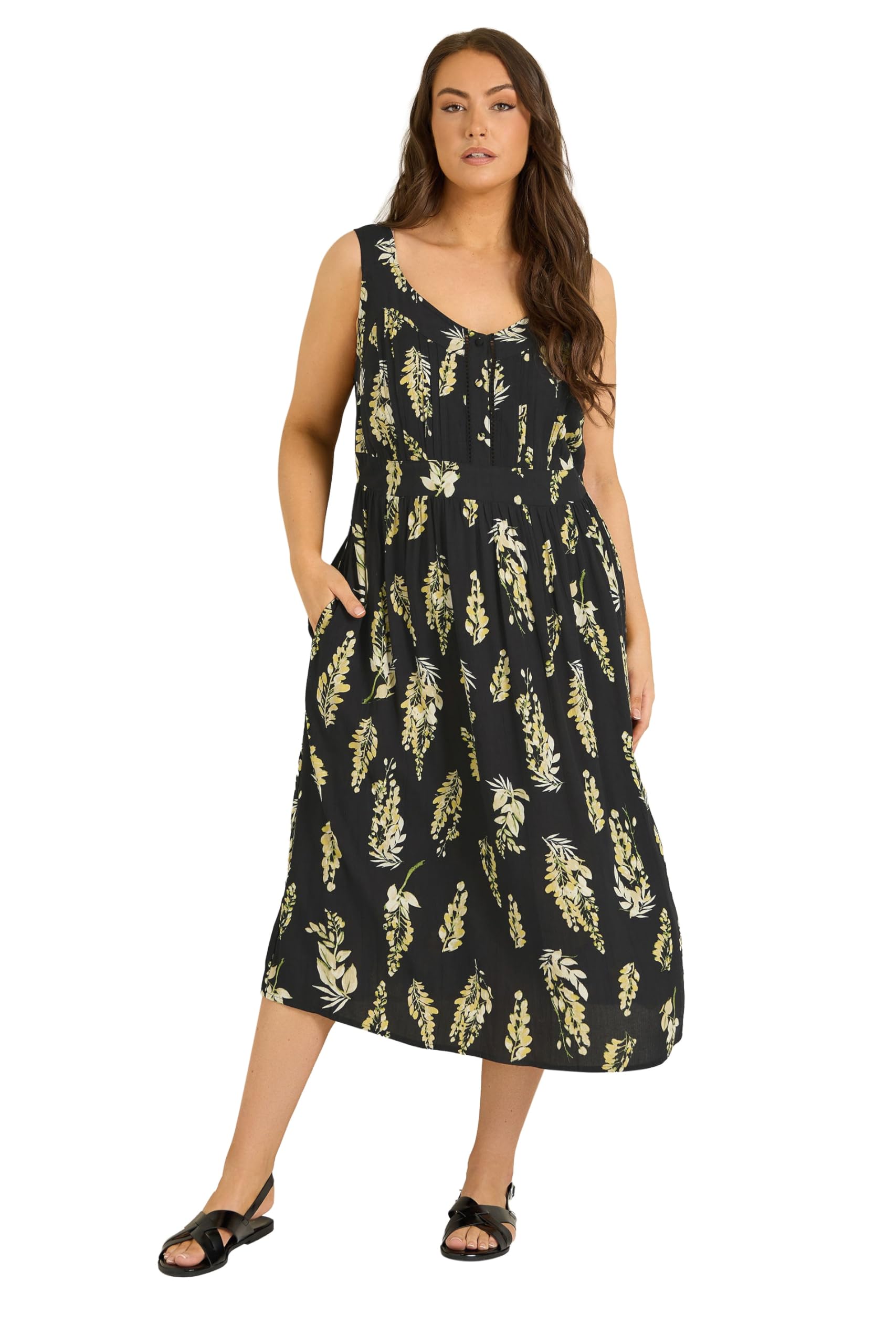 Evans Women's Black Plus Floral Tie Waist Sundress Size 26-28