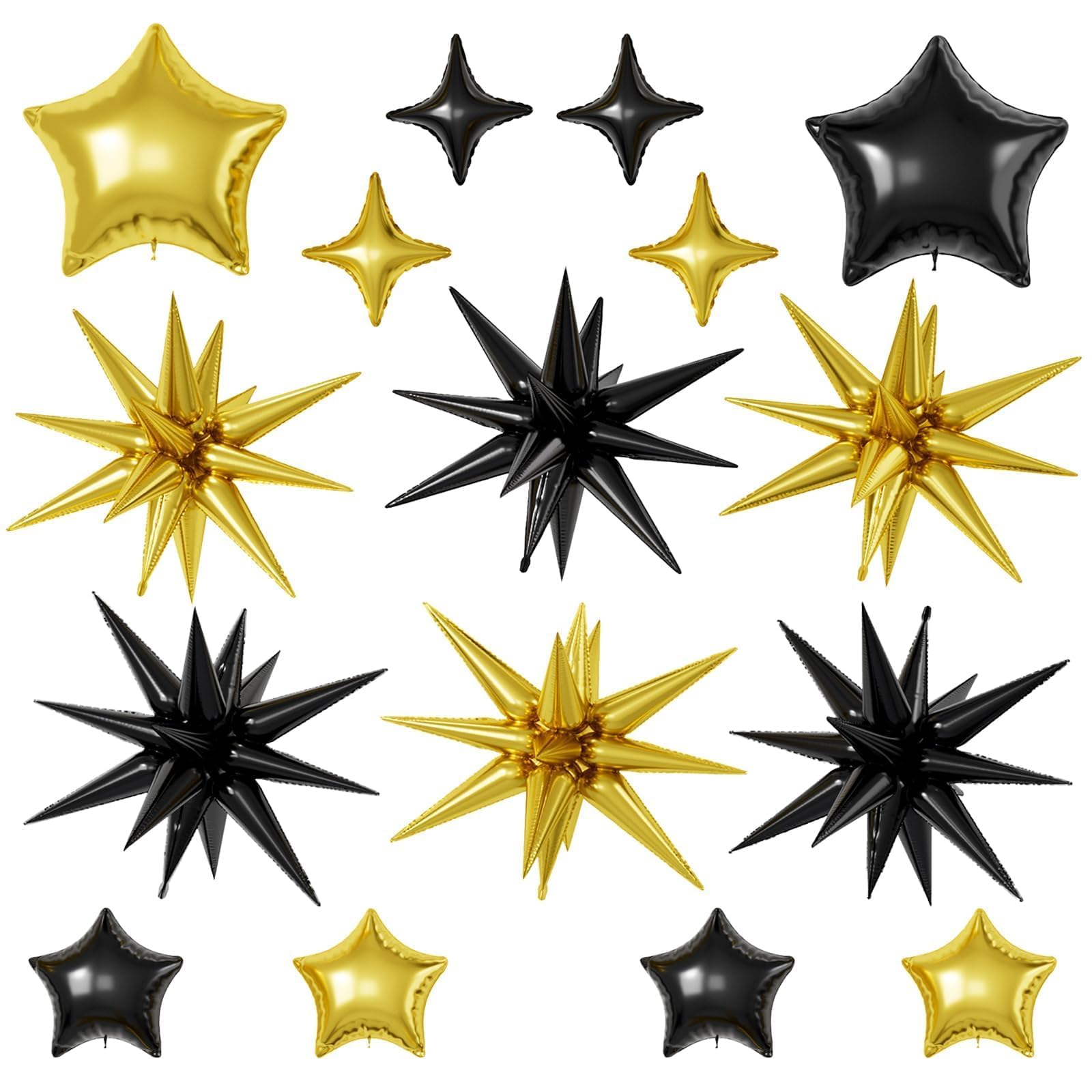 Black Gold Star Balloons, 22/18/10 Inch Foil Balloons, Four-Pointed Balloon for Women Men Birthday Anniversary New Year Wedding Baby Shower Party