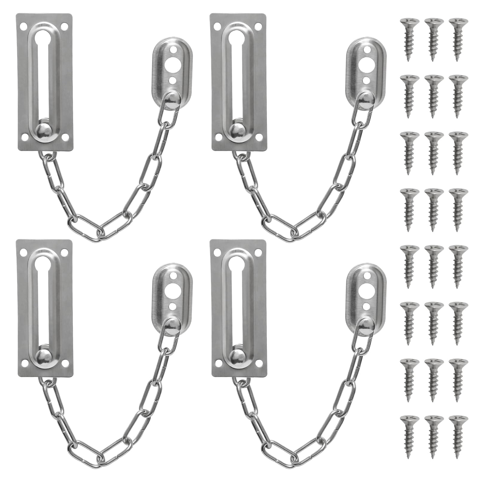 4 serrature a catena in acciaio inox, per porte anteriori, resistente, antifurto, limitatore interno per porte, balconi, residenze, camere da letto, armadi, finestre, motel, argento