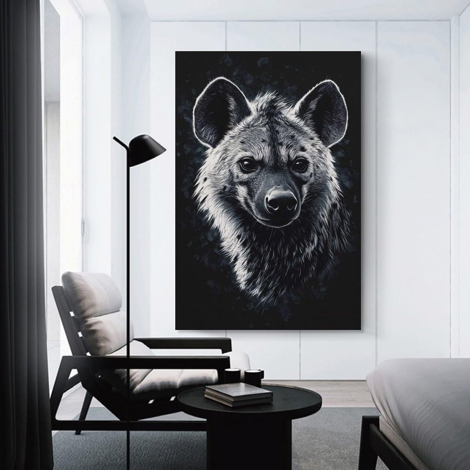 Junmoney Canvas Art Print Hyena Portrait, 20x30inch(50x75cm), for New Homes, Bedrooms Or Workspaces, Thoughtful Wall Decor for Art Lovers