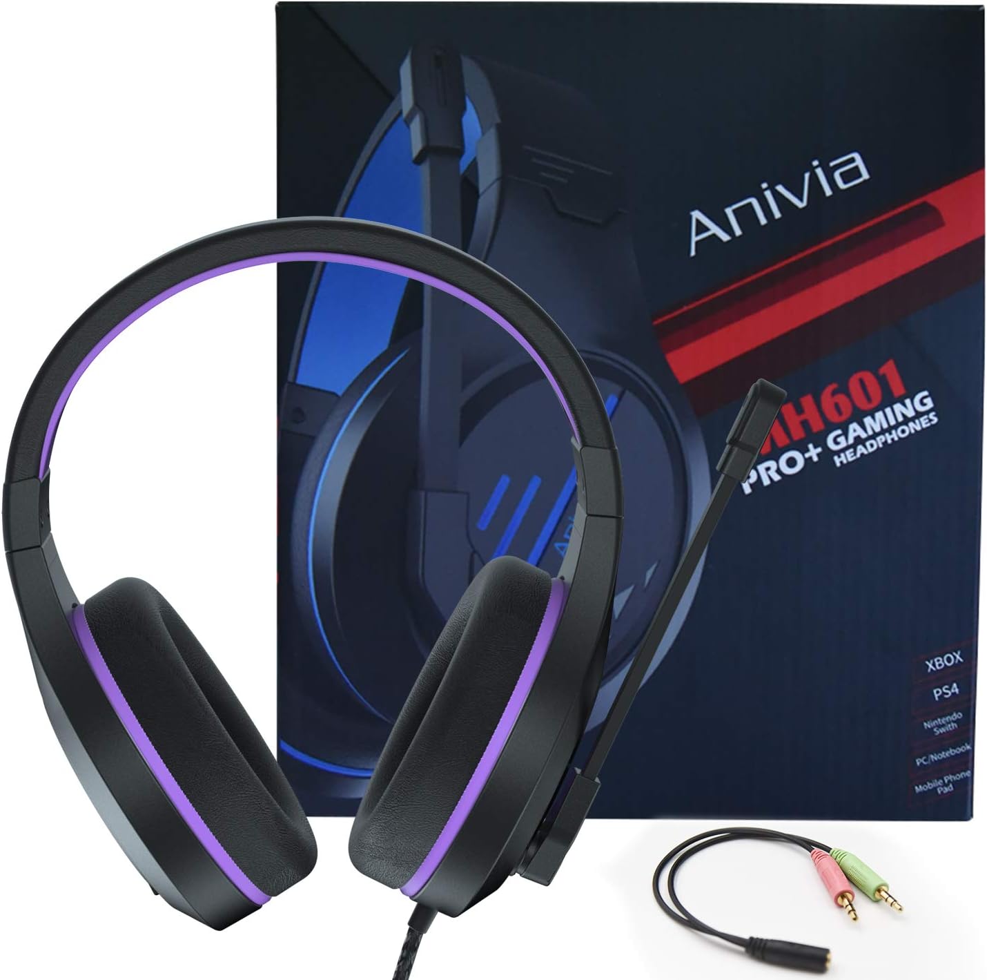 Anivia Gaming Headset Stereo Headphones with Microphone Volume-Control Compatible with Laptop PC Mac PS4 Phones Xbox Ones/X Controller - Purple